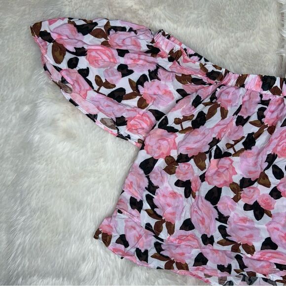 Sz Medium Pink Floral Flower Forever 21 Crop Off Shoulder blouse top - Picture 6 of 7